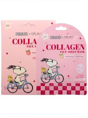 Celavi x Peanuts Snoopy Collagen Printed White Peach Hydrating Face Sheet Mask